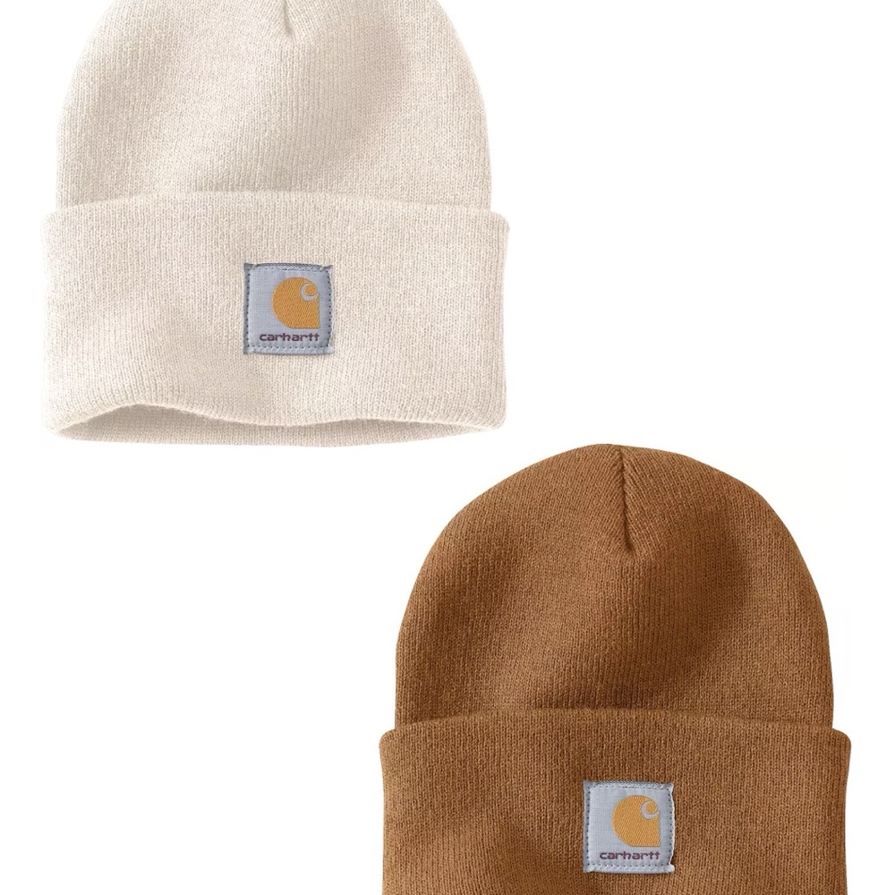 Carhartt knit cuffed beanie duo - white and brown